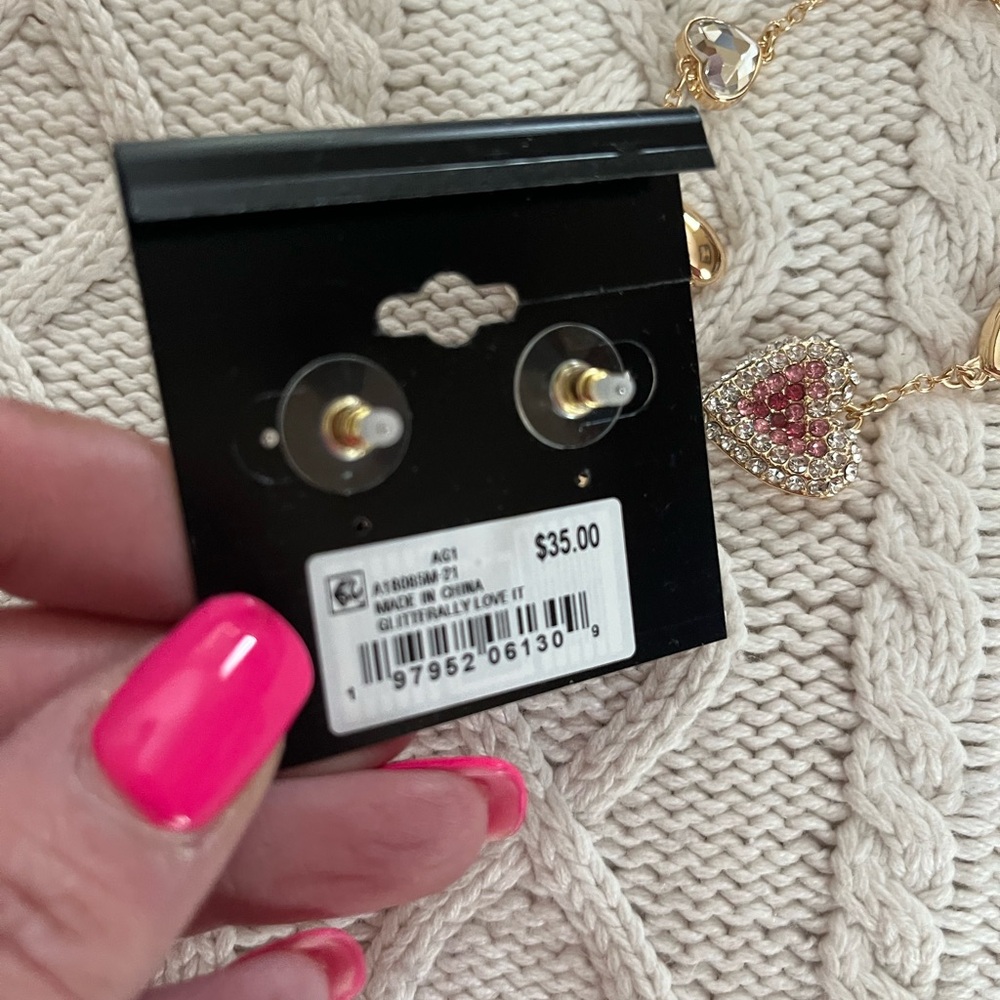 GUESS SET of Gold and Pink Heart Earrings with Matching Bracelet great gift! - Picture 3 of 15